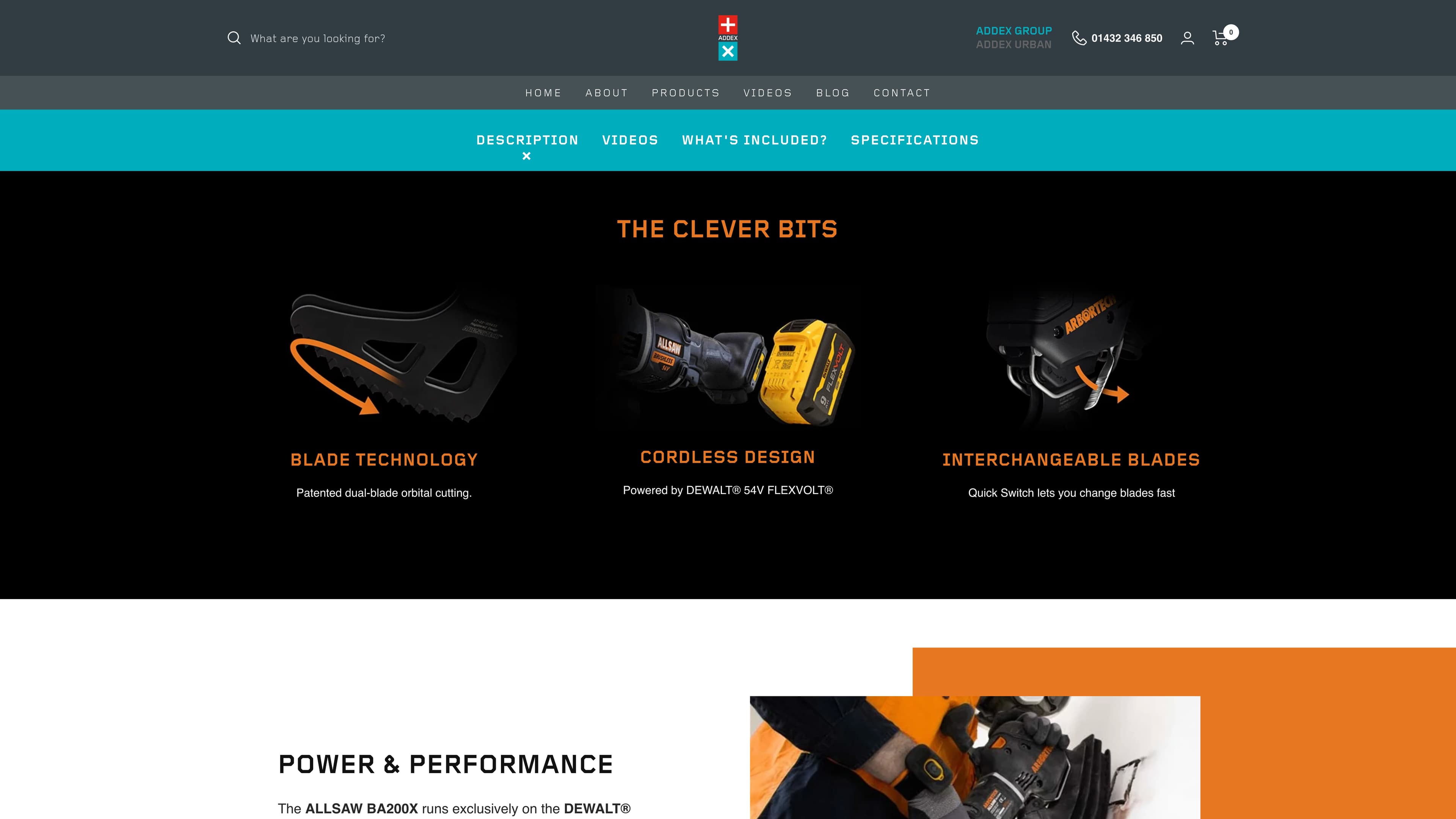 Fig. 02 — Allsaw BA200X product page, built as a full landing page