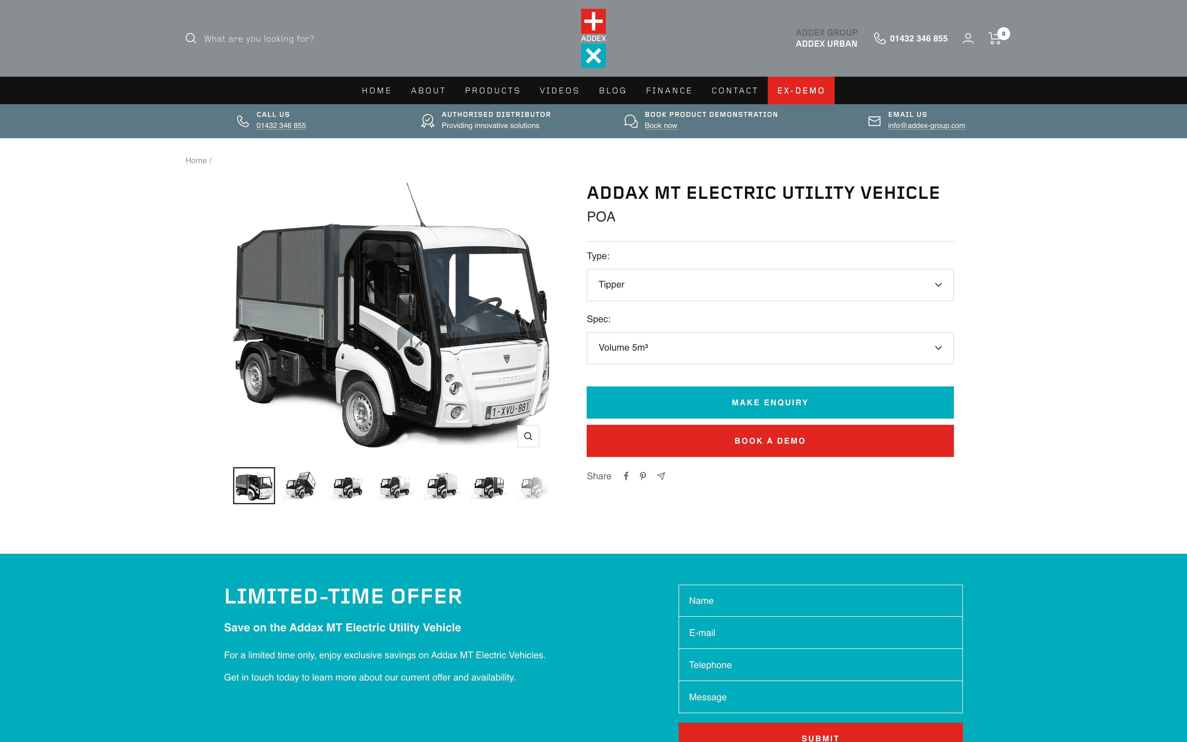 Fig. 03 — Addex Urban product page, with enquiry and demo buttons in place of a price