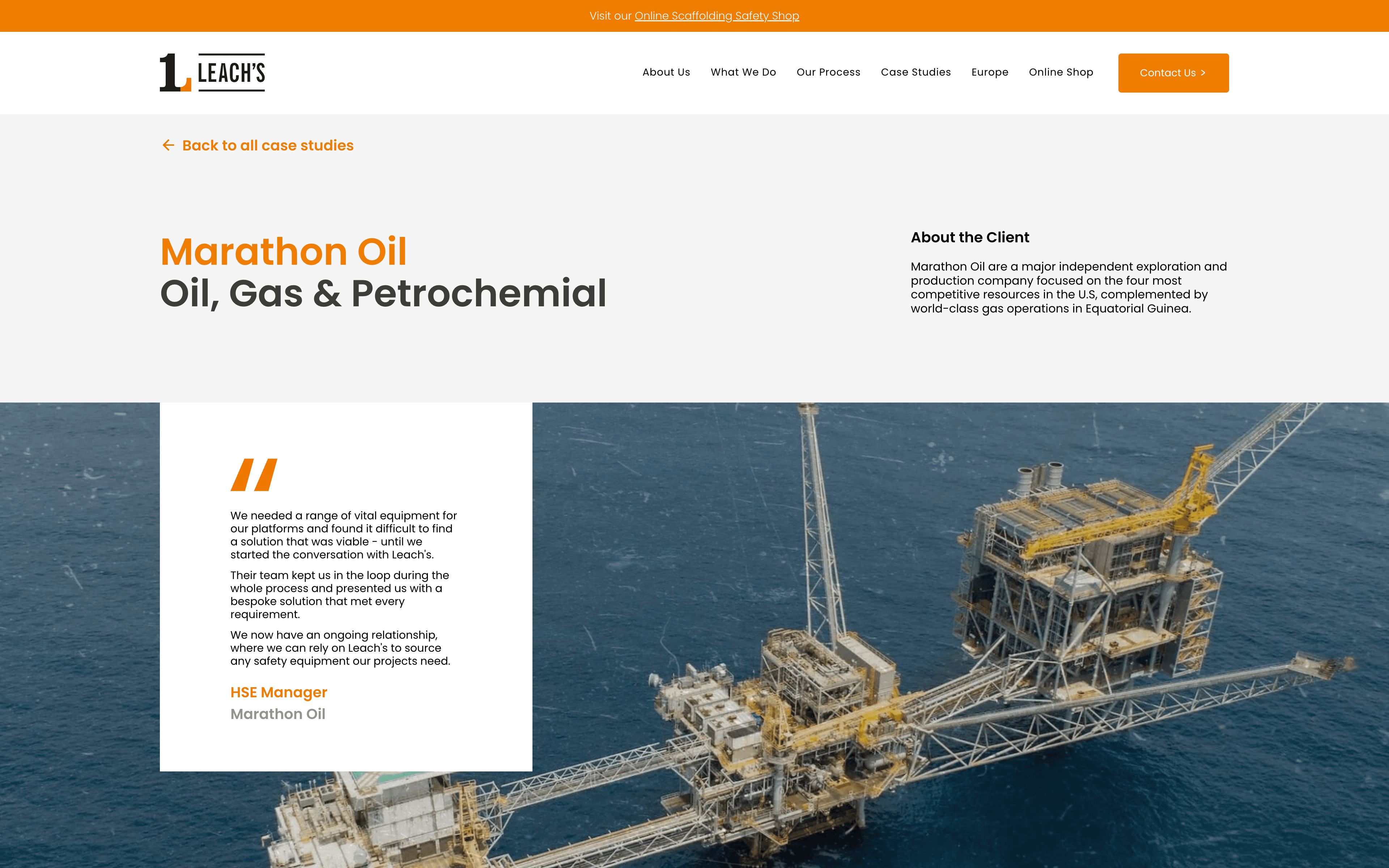 Fig. 03 — Oil and gas case study page, opening with the client’s own words