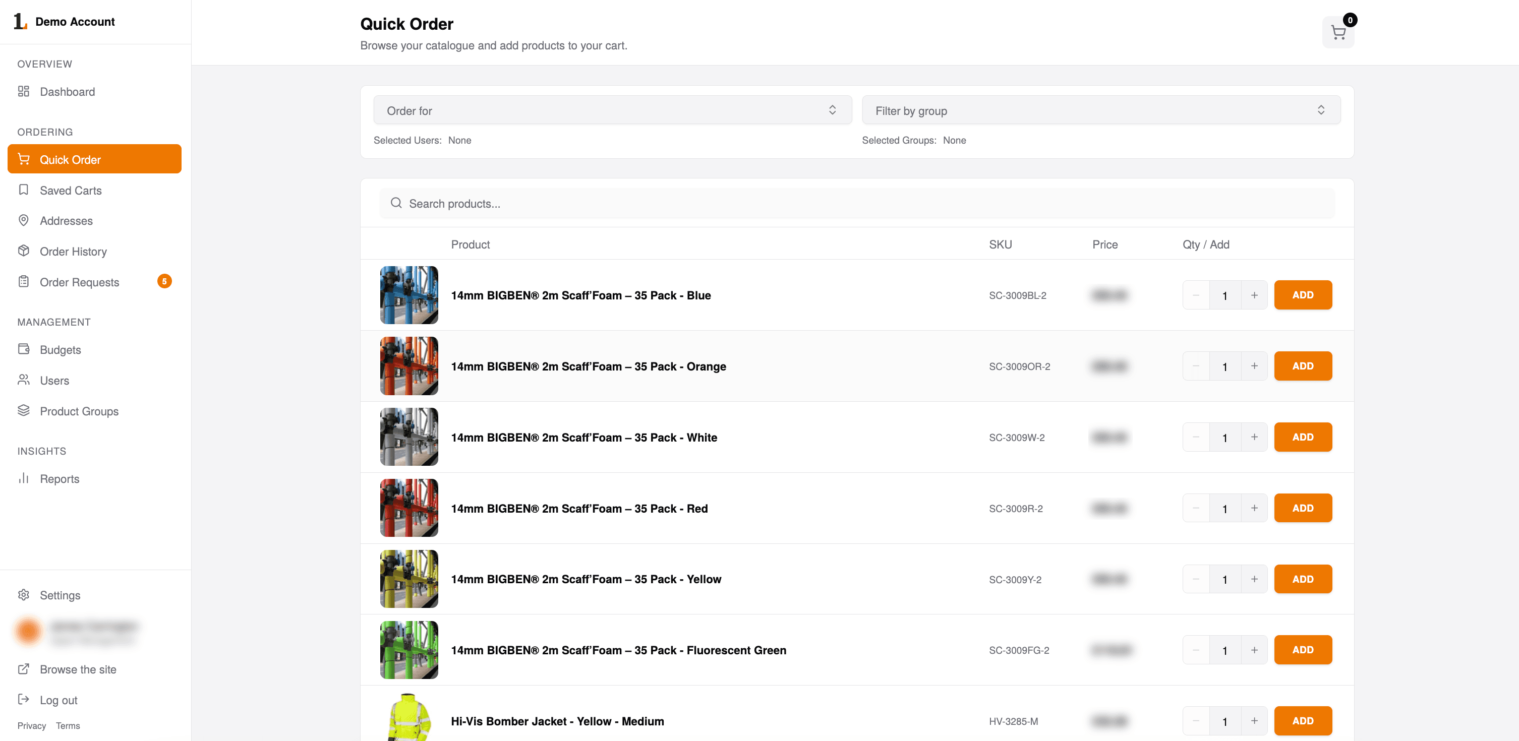 Fig. 02 — Quick Order — catalogue ordering on behalf of a user or group